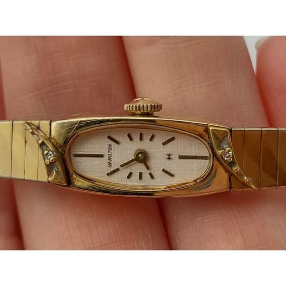 Vintage Hamilton Watch Ladies Gold Tone 10Kt RGP Diamonds New Battery main image 2